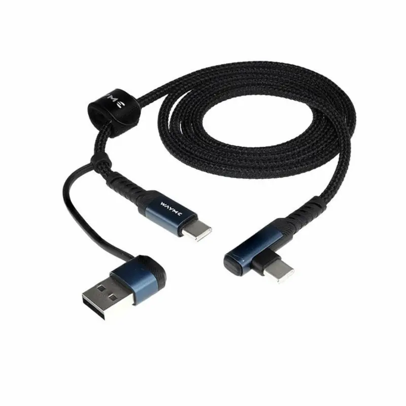 Oferta dnia - WAYME Kabel 2w1 USB / USB-C do USB-C 90° 60W – Oplot Mikrofibra 1m