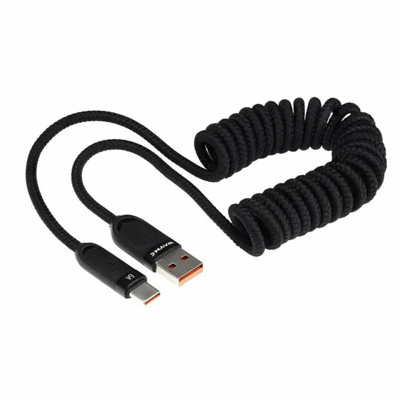 WAYME Kabel Spiralny USB do USB-C 100W (6A) – Czarny (50-180 cm) | Już w sprzedaży