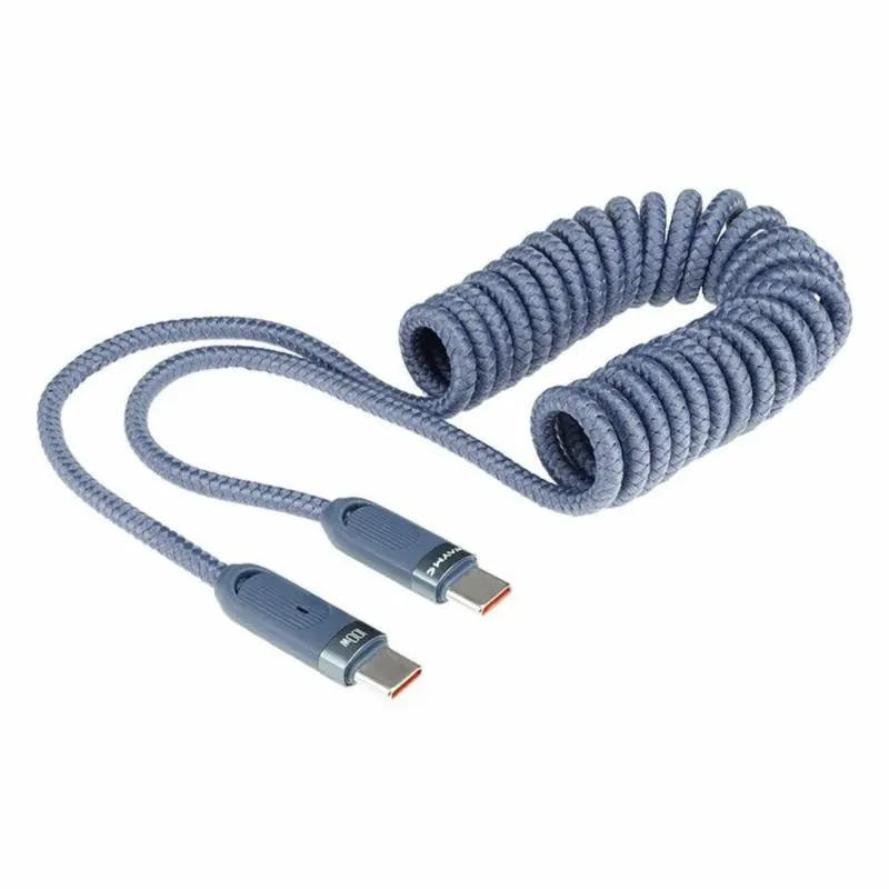 Popularny produkt | WAYME Kabel Spiralny USB-C do USB-C 100W PD – Niebieski 1.8m