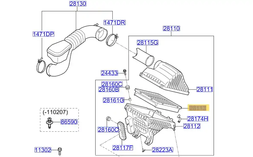 Łatwy zwrot | Filtr powietrza KIA Optima (2010-2015) - wyprzedaż 281133S100